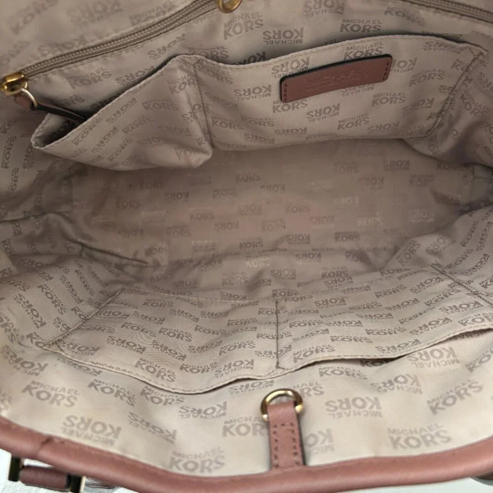 Michael Kors Dusty Rose Perforated Gold Saffiano Leather Corporate Chic Tote